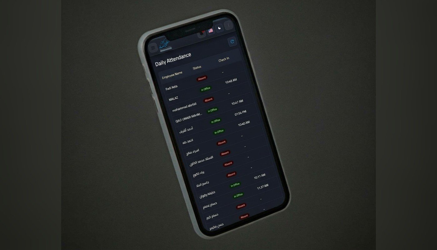 Daily attendance screen of the Al-Fakhamah Tourism system on a phone