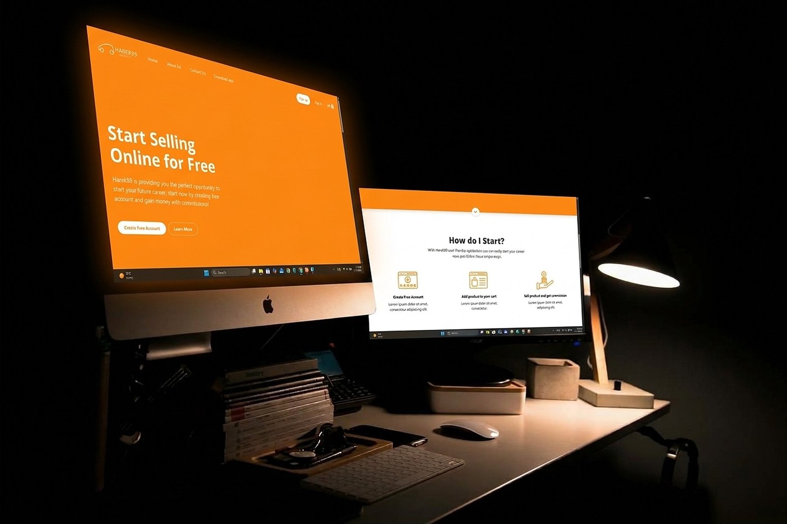 Multi-Vendor-Shop und Produktseite von Harek99 auf Desktop-Monitoren